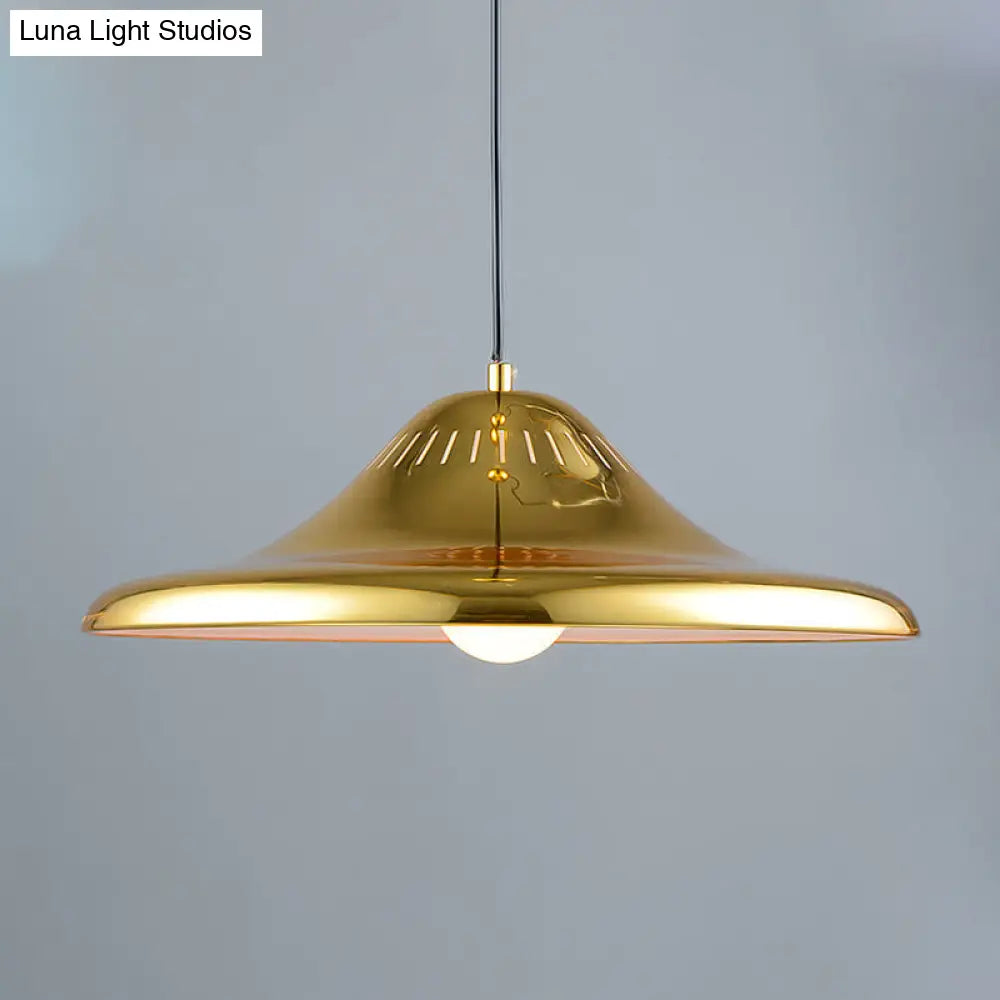 Gold Metal Saucer Pendant Light Modern 1-Light Kit For Dining Room 16/18 Wide