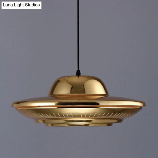 Gold Metal Saucer Pendant Light Modern 1-Light Kit For Dining Room 16/18 Wide