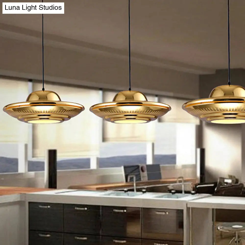 Modern Gold Saucer Pendant Light Fixture - 16’/18’ Wide 1-Light Dining Room Hanging Kit