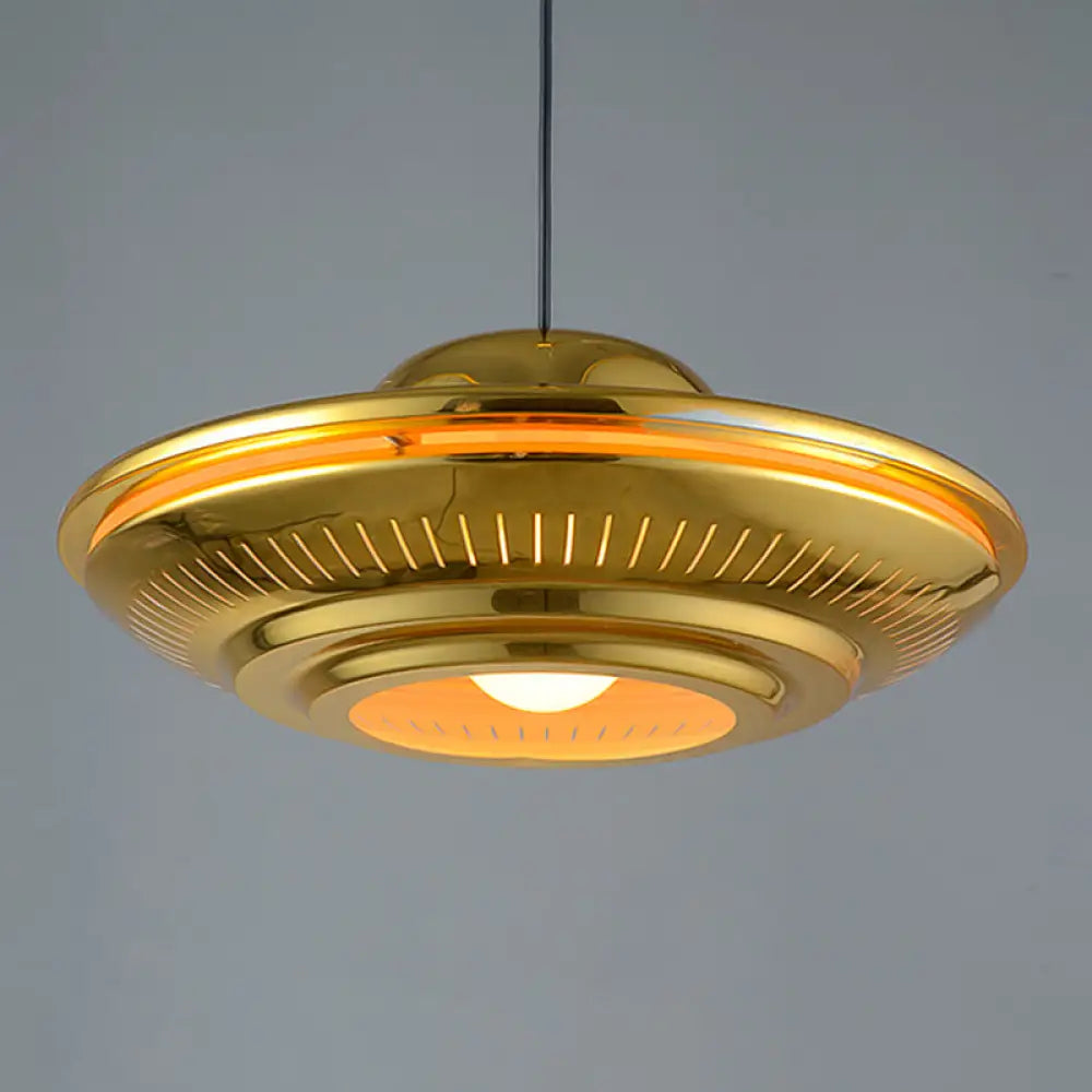 Modern Gold Saucer Pendant Light Fixture - 16’/18’ Wide 1-Light Dining Room Hanging Kit / 16’