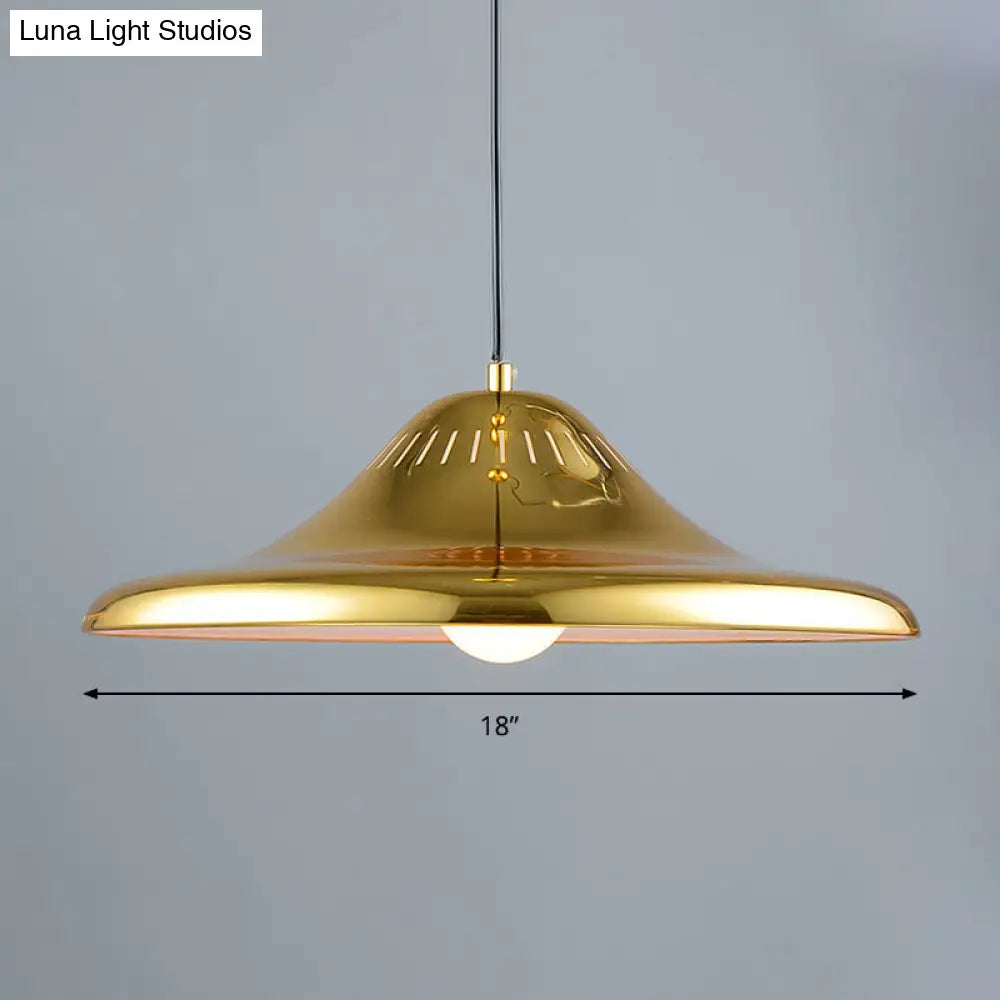 Gold Metal Saucer Pendant Light Modern 1-Light Kit For Dining Room 16/18 Wide