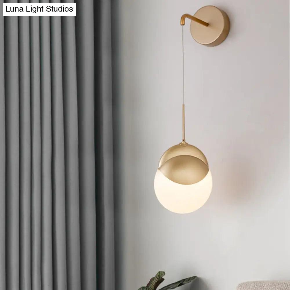 Modern Gold Sconce Light Fixture With Milk Glass Shade For Living Room Wall