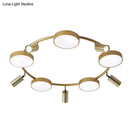 Modern Gold Semi - Flush Circle Ceiling Light With 10 Bulbs For Living Room