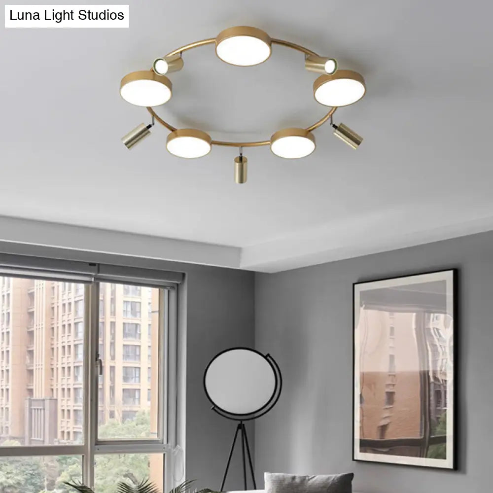 Modern Gold Semi-Flush Circle Ceiling Light With 10 Bulbs For Living Room