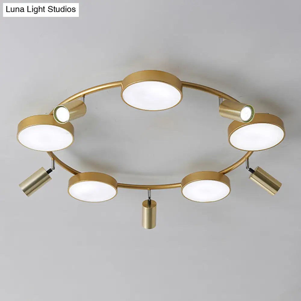 Modern Gold Semi-Flush Circle Ceiling Light With 10 Bulbs For Living Room