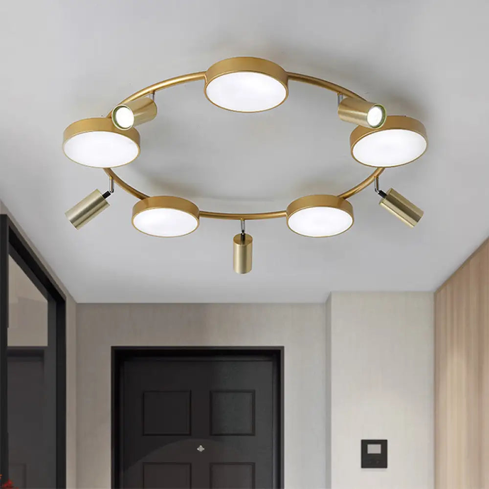 Modern Gold Semi - Flush Circle Ceiling Light With 10 Bulbs For Living Room