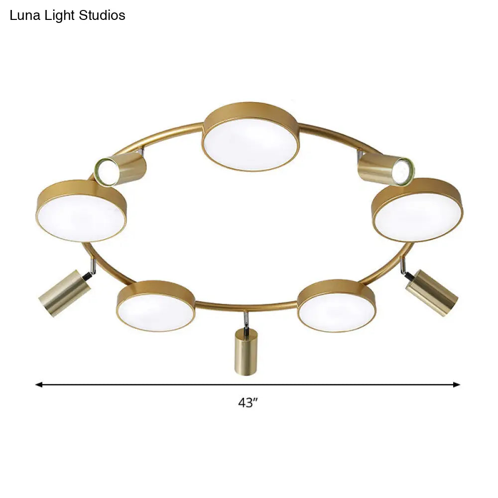 Modern Gold Semi-Flush Circle Ceiling Light With 10 Bulbs For Living Room