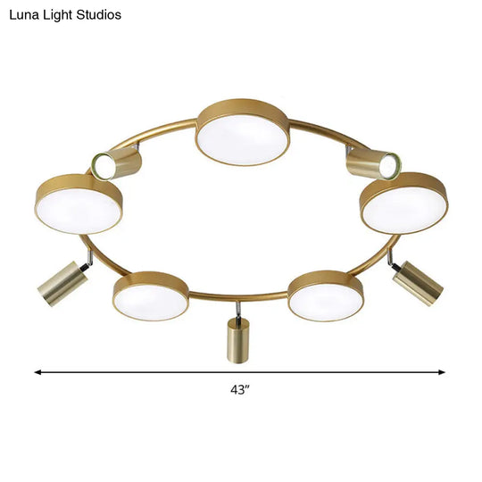 Modern Gold Semi-Flush Circle Ceiling Light With 10 Bulbs For Living Room