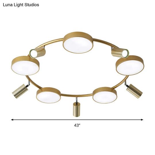 Modern Gold Semi - Flush Circle Ceiling Light With 10 Bulbs For Living Room