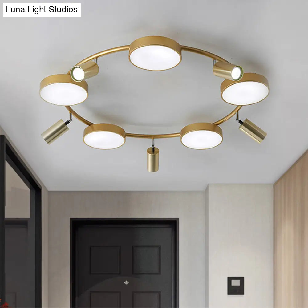 Modern Gold Semi-Flush Circle Ceiling Light With 10 Bulbs For Living Room