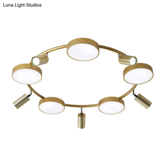 Modern Gold Semi-Flush Circle Ceiling Light With 10 Bulbs For Living Room