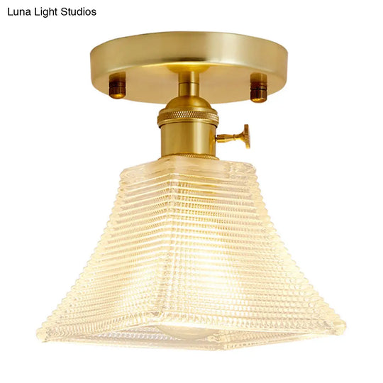 Modern Gold Semi Flush Mount Ceiling Light With Prismatic Glass - Ideal For Corridors