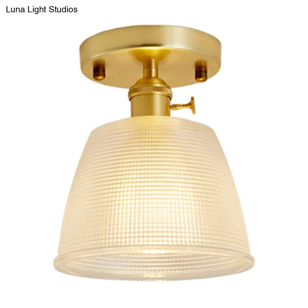 Minimalist Gold Tapered Semi Flush Mount Prismatic Glass Ceiling Light For Corridors - 1 Head / C