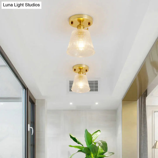 Minimalist Gold Tapered Semi Flush Mount Prismatic Glass Ceiling Light For Corridors - 1 Head / F