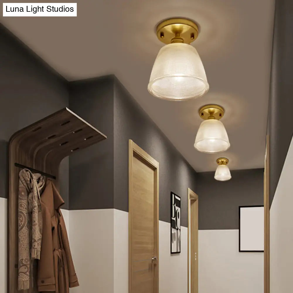 Minimalist Gold Tapered Semi Flush Mount Prismatic Glass Ceiling Light For Corridors - 1 Head / B