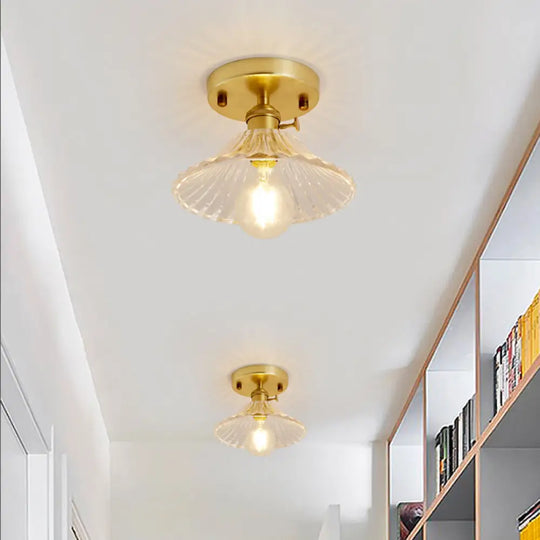 Modern Gold Semi Flush Mount Ceiling Light With Prismatic Glass - Ideal For Corridors / A