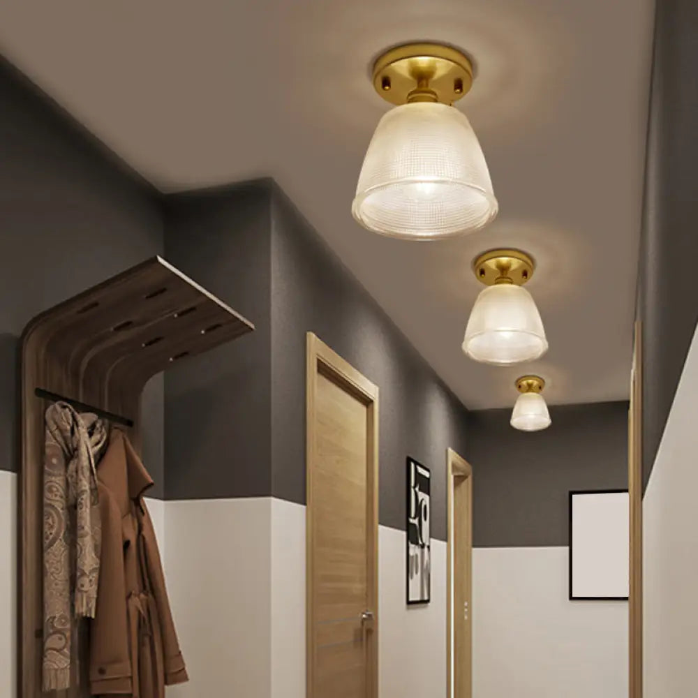 Modern Gold Semi Flush Mount Ceiling Light With Prismatic Glass - Ideal For Corridors / B