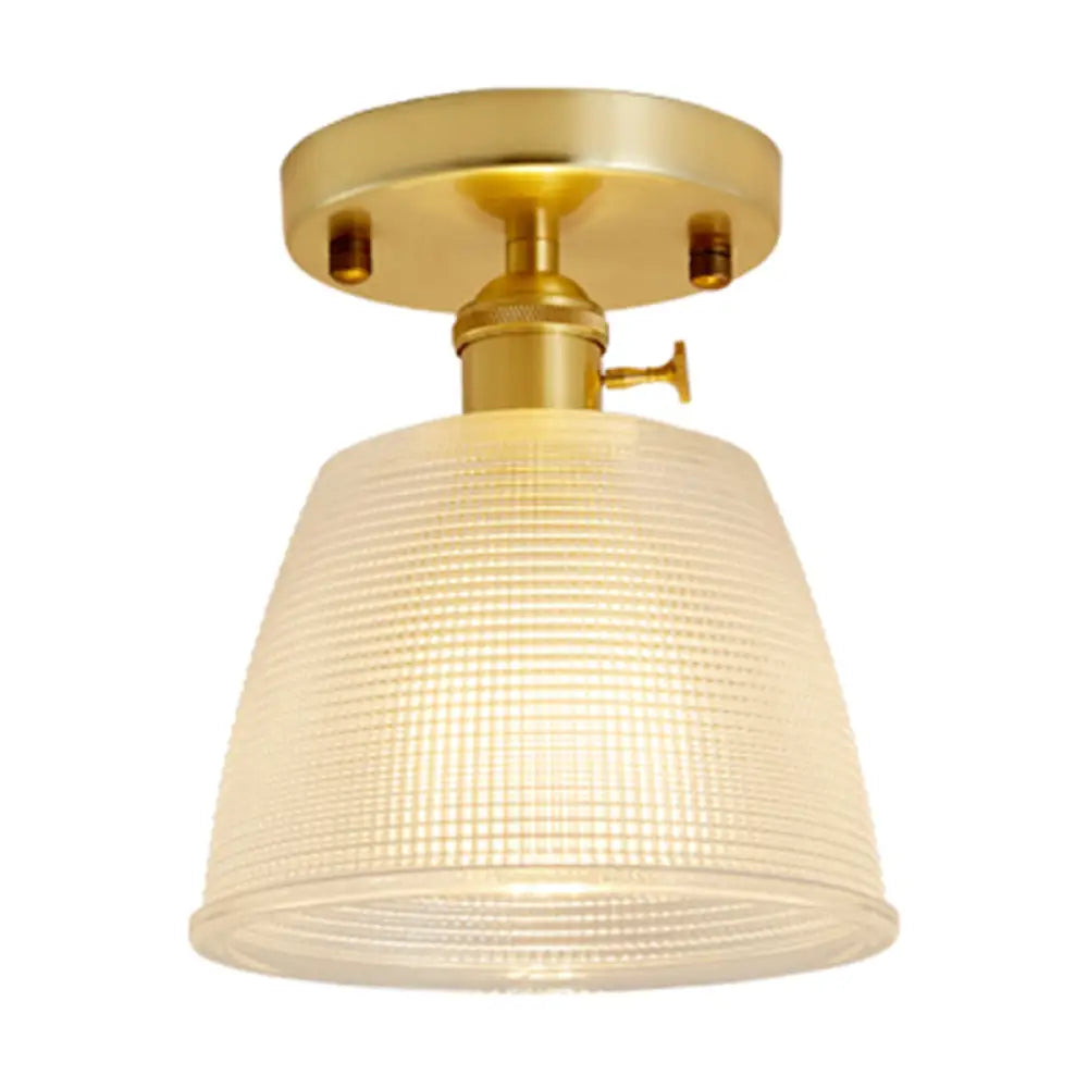 Modern Gold Semi Flush Mount Ceiling Light With Prismatic Glass - Ideal For Corridors / C