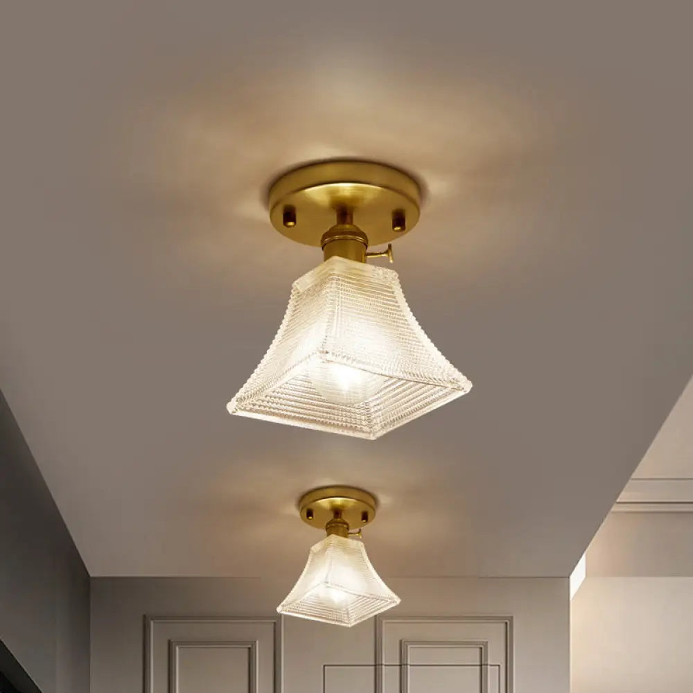 Modern Gold Semi Flush Mount Ceiling Light With Prismatic Glass - Ideal For Corridors / D