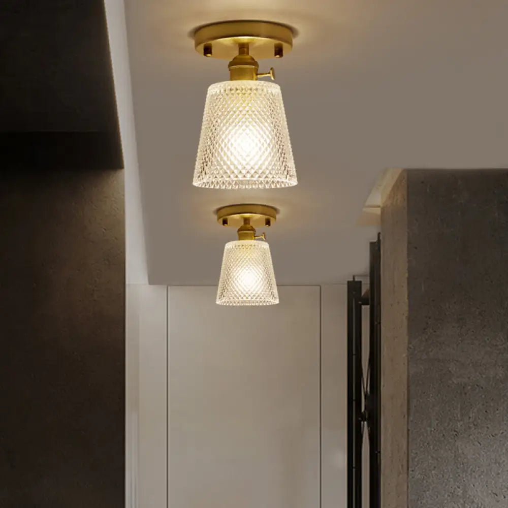 Modern Gold Semi Flush Mount Ceiling Light With Prismatic Glass - Ideal For Corridors / E