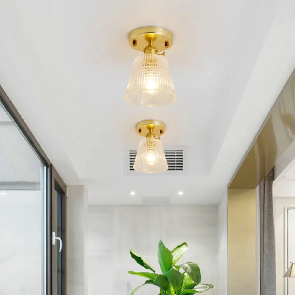 Modern Gold Semi Flush Mount Ceiling Light With Prismatic Glass - Ideal For Corridors / F