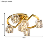 Modern Gold Semi Flush Mount With Clear Glass Shade - Semicircle Frame (6/8 Heads)