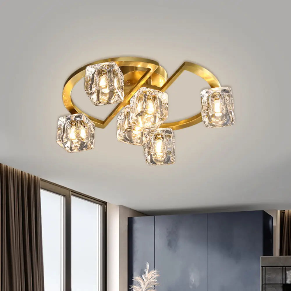 Modern Gold Semi Flush Mount With Clear Glass Shade - Semicircle Frame (6/8 Heads) 6 /