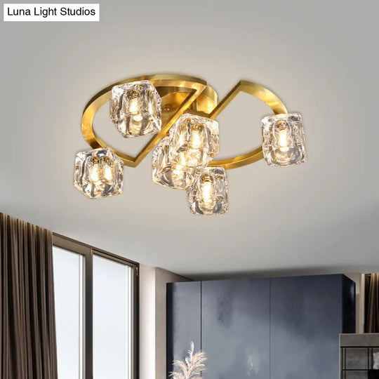 Modern Gold Semi Flush Mount With Clear Glass Shade -Semicircle Frame (6/8 Heads) 6 /