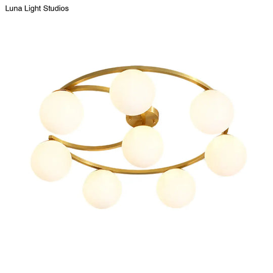 Modern Gold Semi Flushmount Led Lamp With Cream Glass & Moon Design - 3/6/8-Light Flush Mount