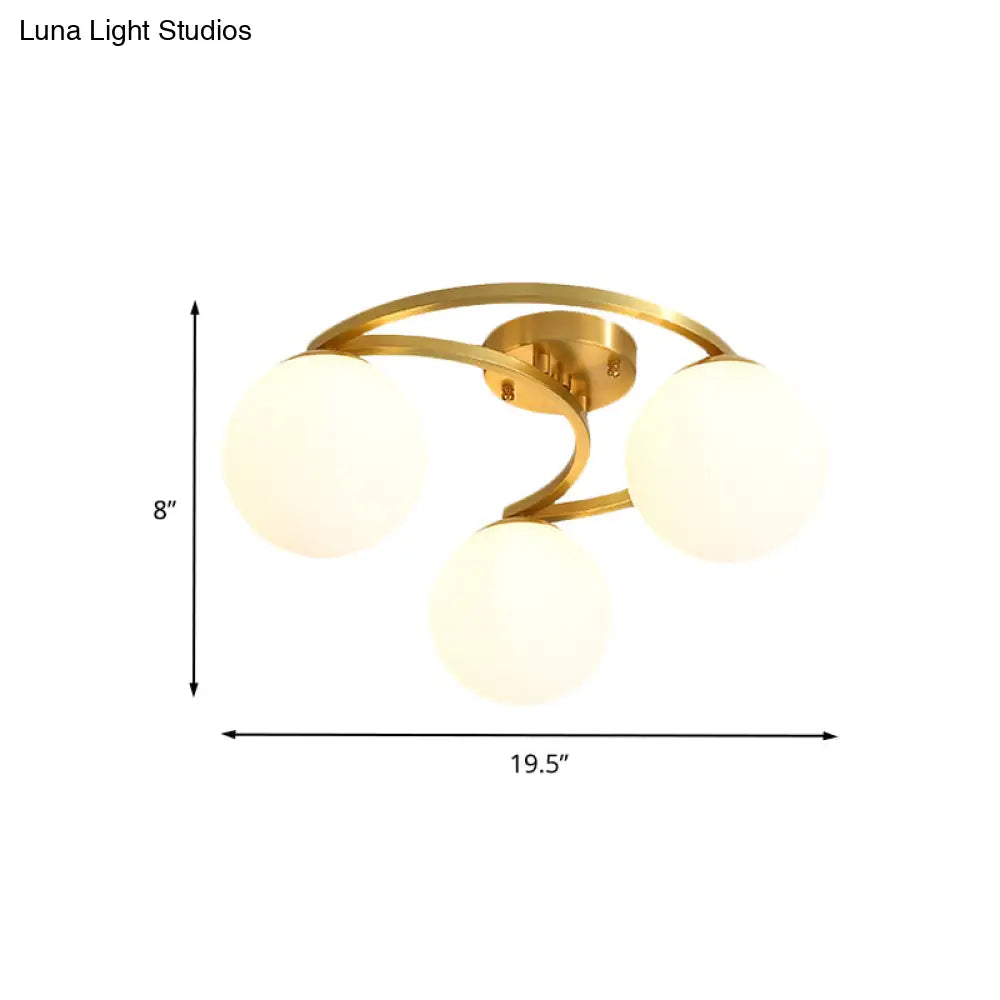 Modern Gold Semi Flushmount Led Lamp With Cream Glass & Moon Design - 3/6/8-Light Flush Mount