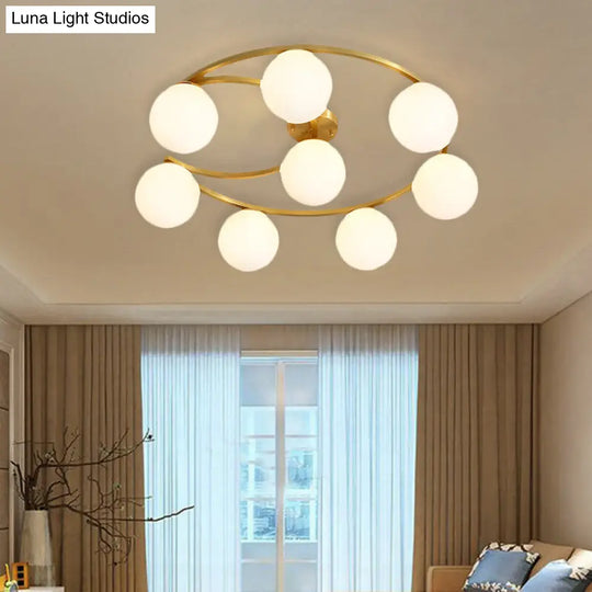Modern Gold Semi Flushmount Led Lamp With Cream Glass & Moon Design - 3/6/8-Light Flush Mount 8 /