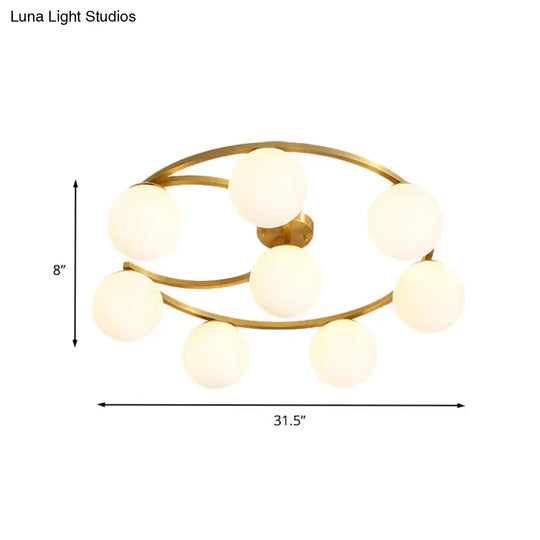 Modern Gold Semi Flushmount Led Lamp With Cream Glass & Moon Design - 3/6/8-Light Flush Mount