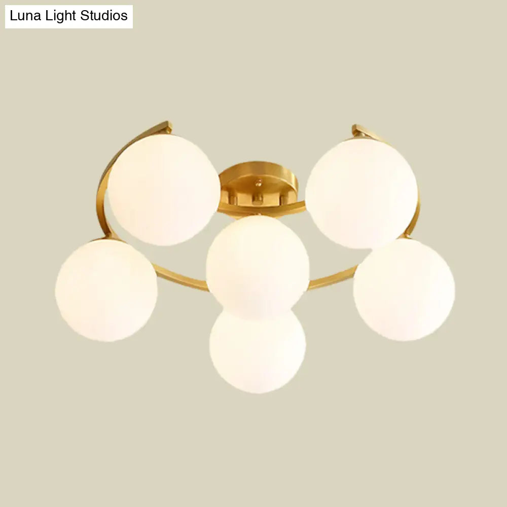 Modern Gold Semi Flushmount Led Lamp With Cream Glass & Moon Design - 3/6/8-Light Flush Mount