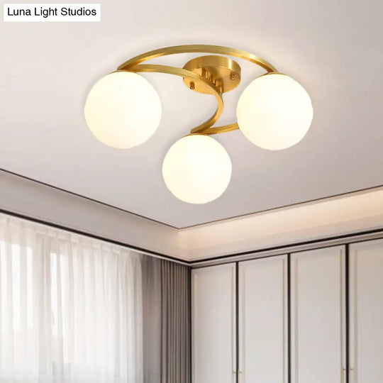 Modern Gold Semi Flushmount Led Lamp With Cream Glass & Moon Design - 3/6/8-Light Flush Mount 3 /