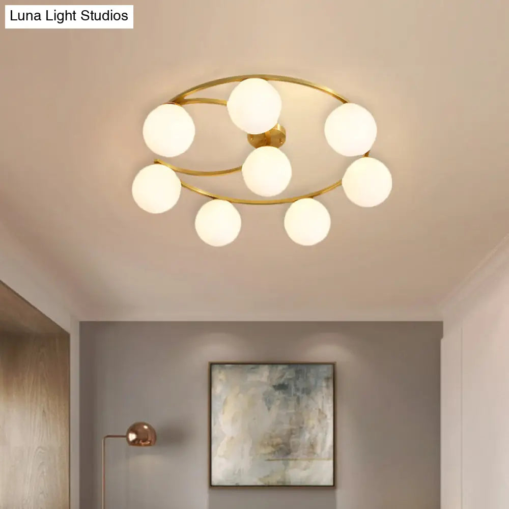 Modern Gold Semi Flushmount Led Lamp With Cream Glass & Moon Design - 3/6/8-Light Flush Mount