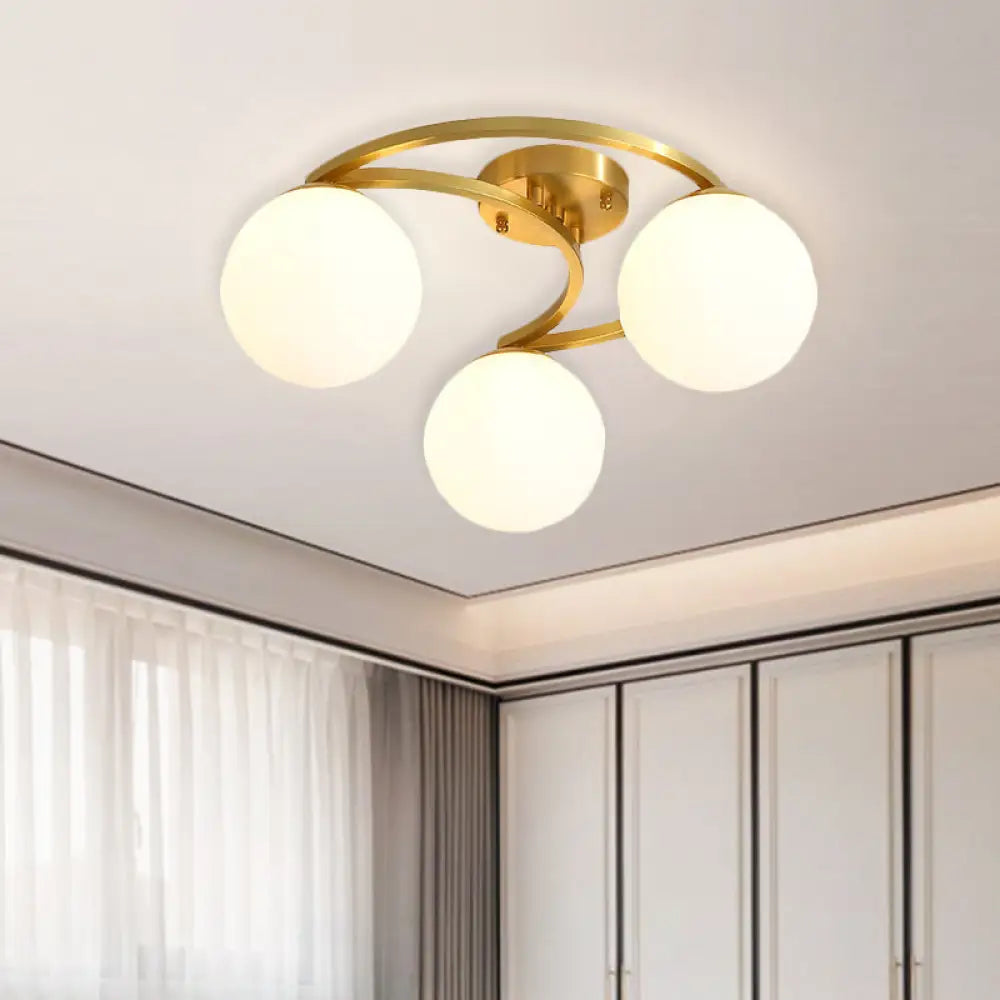 Modern Gold Semi Flushmount Led Lamp With Cream Glass & Moon Design - 3/6/8-Light Flush Mount 3 /