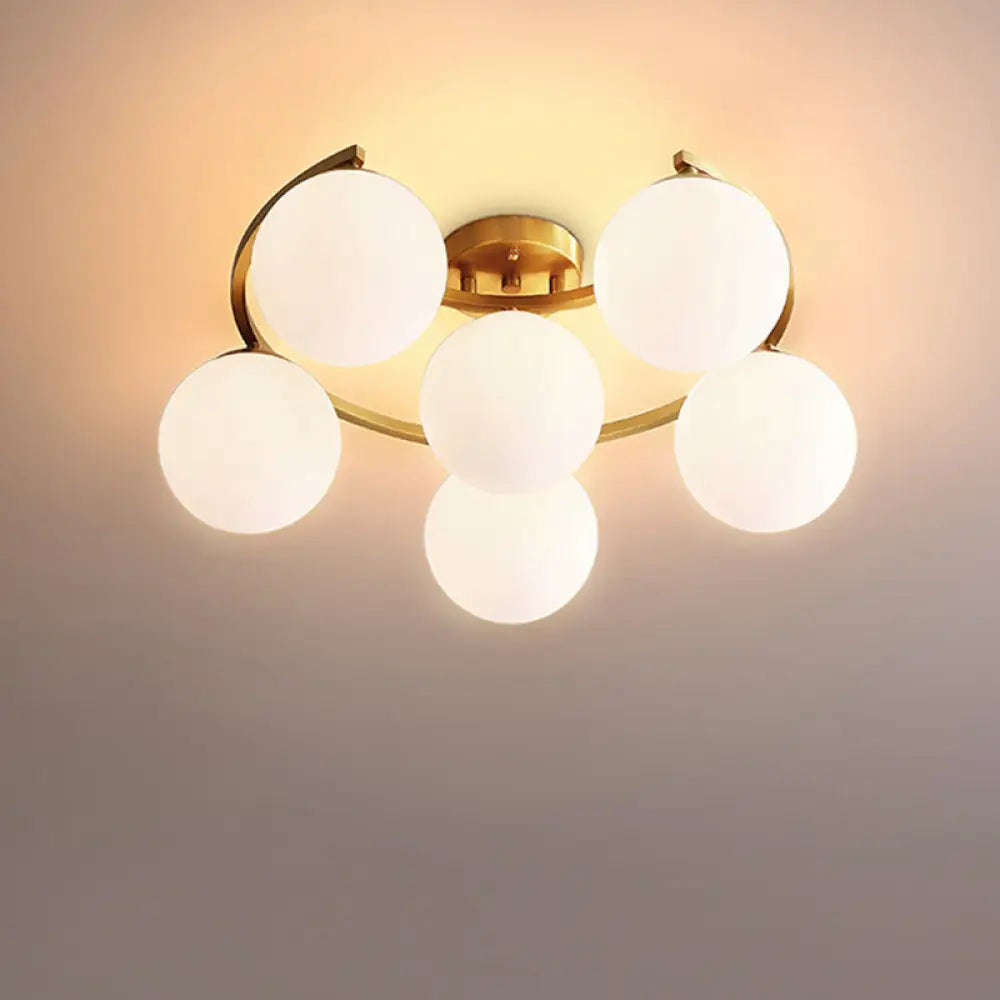 Modern Gold Semi Flushmount Led Lamp With Cream Glass & Moon Design - 3/6/8-Light Flush Mount 6 /