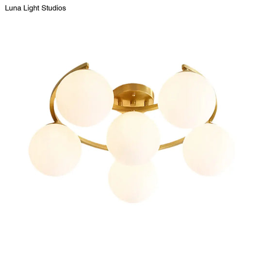 Modern Gold Semi Flushmount Led Lamp With Cream Glass & Moon Design - 3/6/8-Light Flush Mount