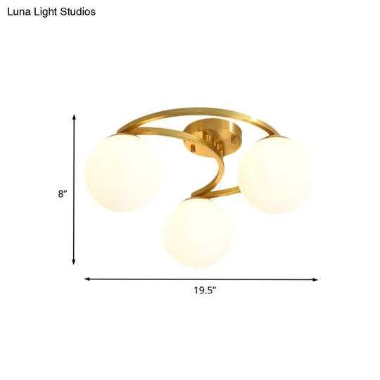 Modern Gold Semi Flushmount Led Lamp With Cream Glass & Moon Design - 3/6/8-Light Flush Mount