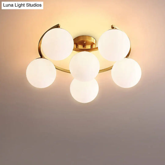 Modern Gold Semi Flushmount Led Lamp With Cream Glass & Moon Design - 3/6/8-Light Flush Mount 6 /