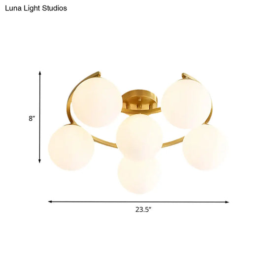 Modern Gold Semi Flushmount Led Lamp With Cream Glass & Moon Design - 3/6/8-Light Flush Mount