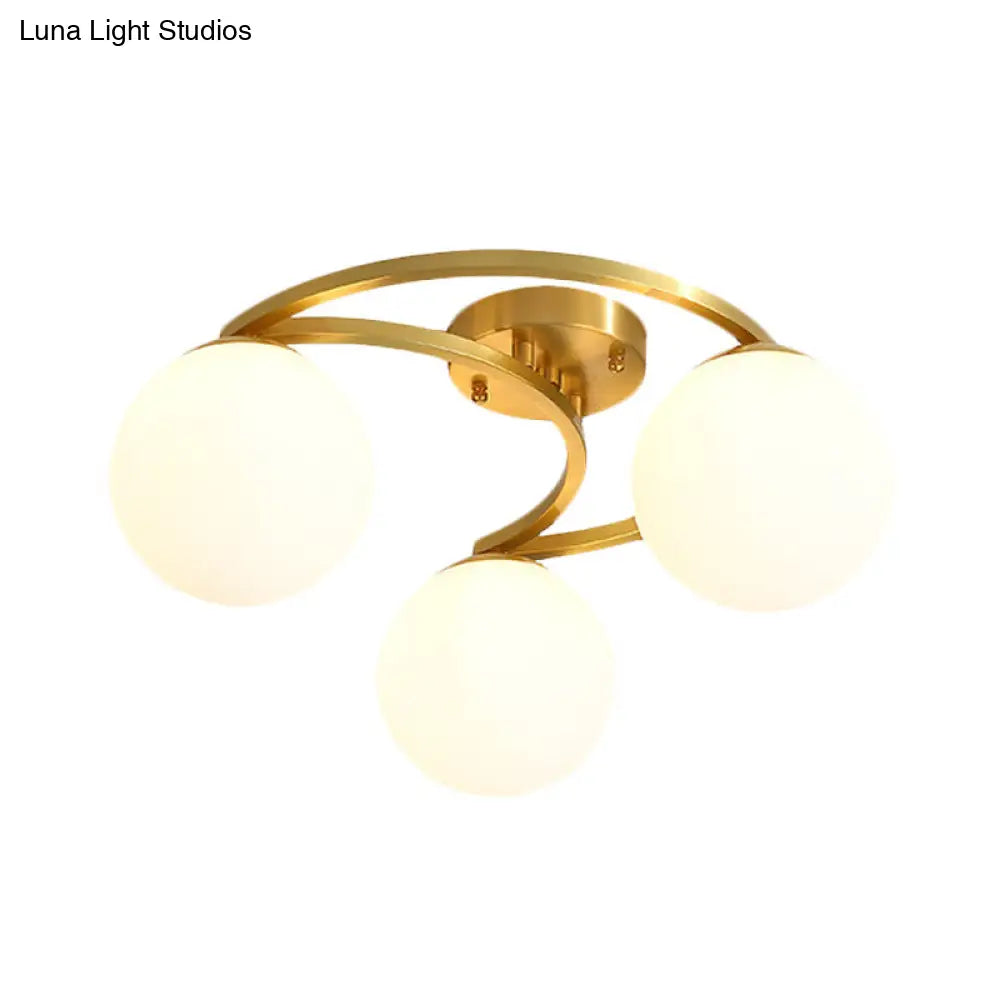 Modern Gold Semi Flushmount Led Lamp With Cream Glass & Moon Design - 3/6/8-Light Flush Mount
