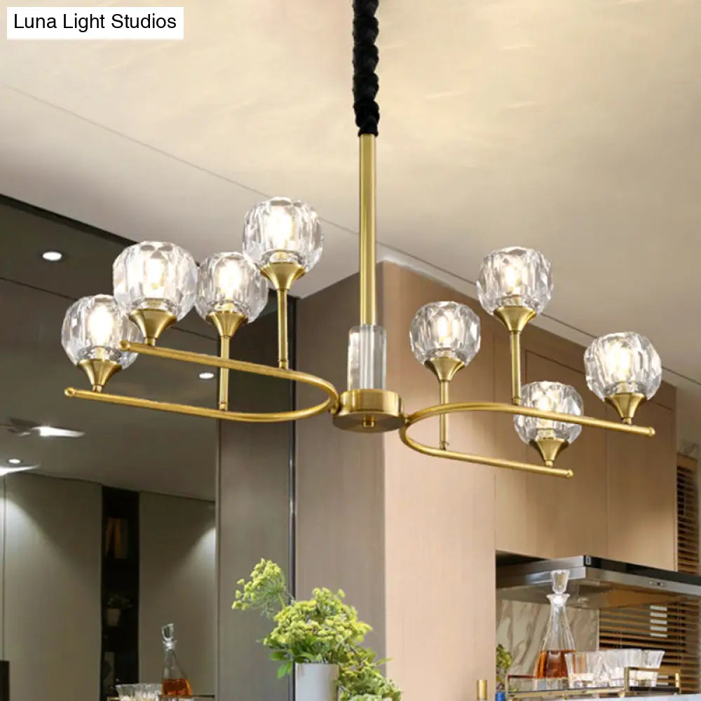 Modern Gold Sphere Crystal Pendant Chandelier 8 Heads Hanging Ceiling Light For Dining Room