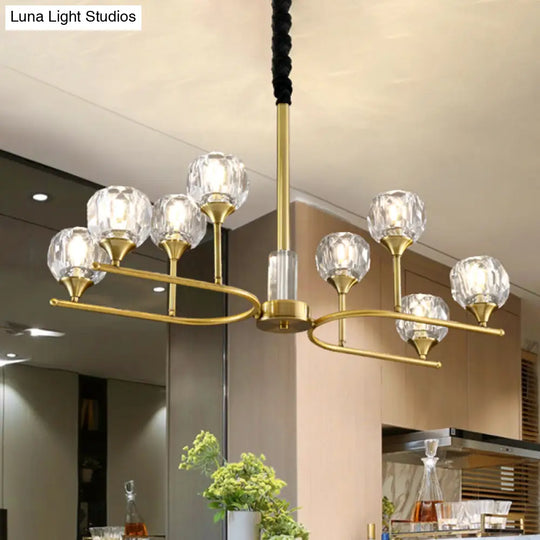 Modern Gold Sphere Crystal Pendant Chandelier 8 Heads Hanging Ceiling Light For Dining Room