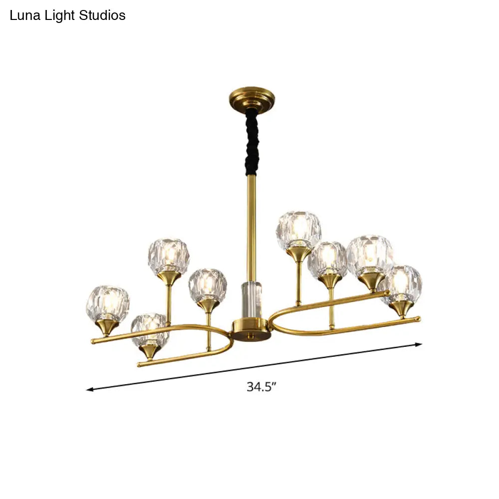 Modern Gold Sphere Crystal Pendant Chandelier 8 Heads Hanging Ceiling Light For Dining Room