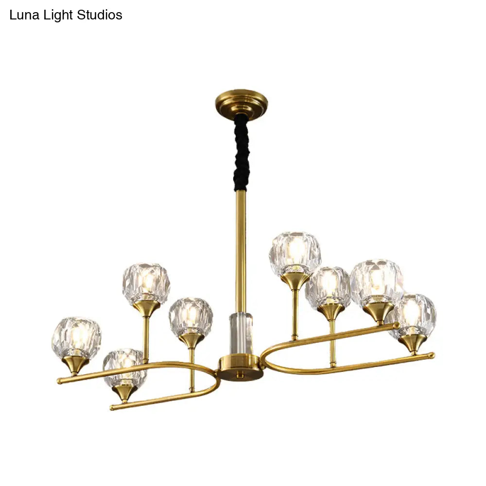 Modern Gold Sphere Crystal Pendant Chandelier 8 Heads Hanging Ceiling Light For Dining Room