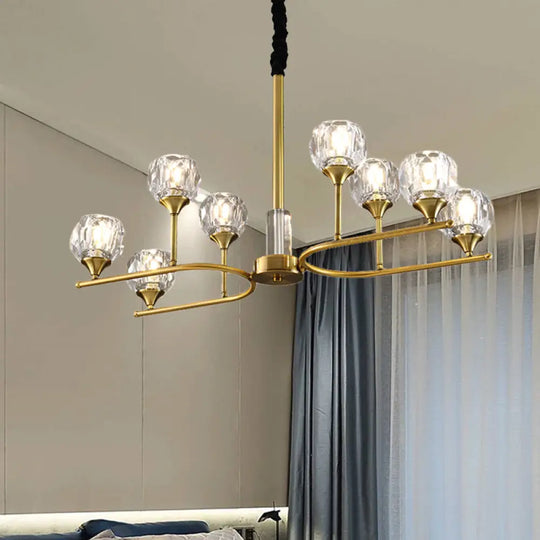 Modern Gold Sphere Crystal Pendant Chandelier 8 Heads Hanging Ceiling Light For Dining Room