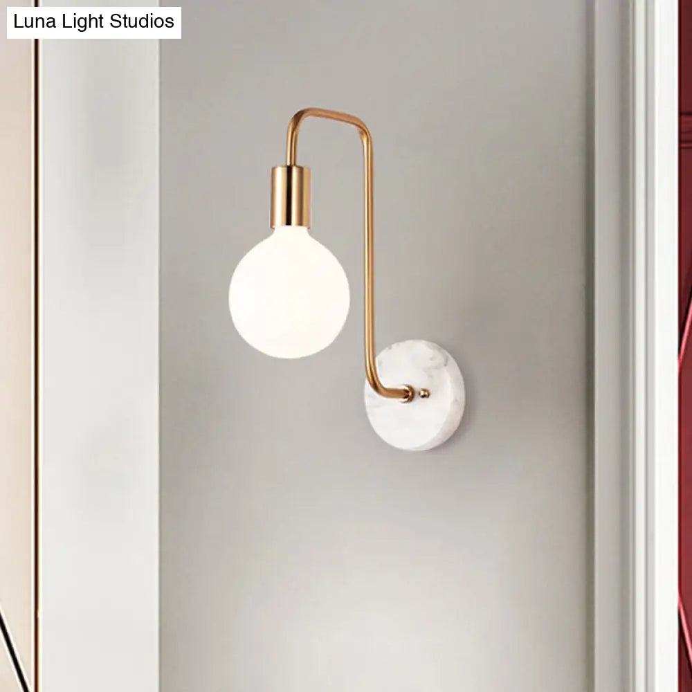 Modern Gold Sphere Sconce Light Fixture With Cream Glass Shade - Wall Mounted Lamp