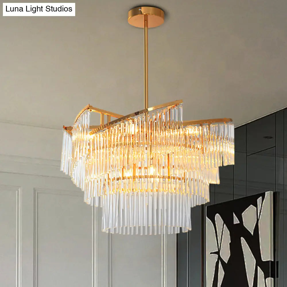 Modern Gold Spiral Pendant Chandelier With Crystal Rods - 9 Heads Hanging Light For Living Room