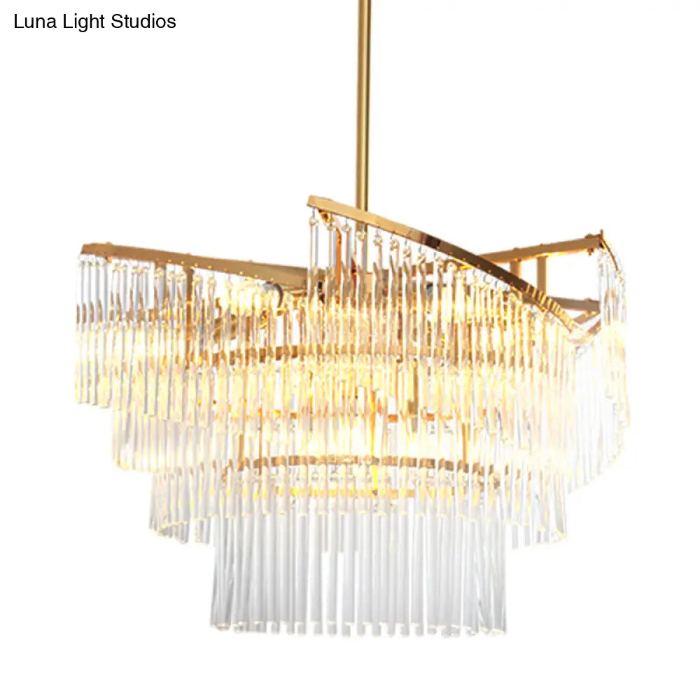 Modern Gold Spiral Pendant Chandelier With Crystal Rods - 9 Heads Hanging Light For Living Room